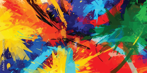 Vibrant Abstract Splash Background Dynamic Multicolored Paint Strokes Chaos Energy Modern Art Graphic Design Element