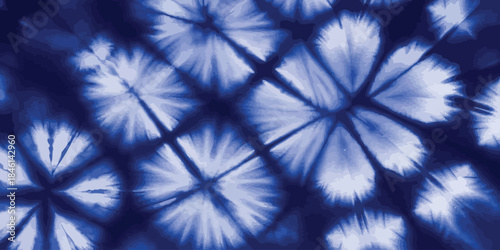 Indigo Blue Shibori Tie Dye Vector Pattern Abstract Geometric Floral Repeat Texture Background