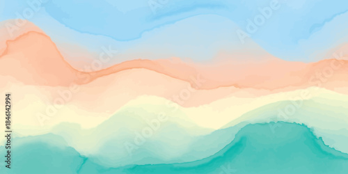 Soft Flowing Watercolor Vector Background with Pastel Blue Peach and Teal Colors