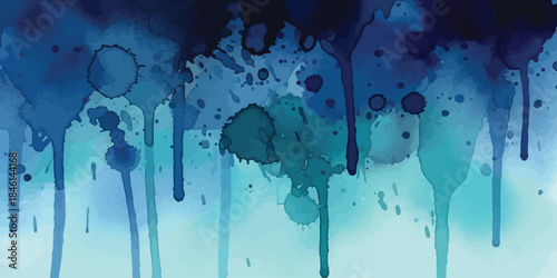 Indigo and Teal Watercolor Drips Ink Splatter Abstract Background Vector Art