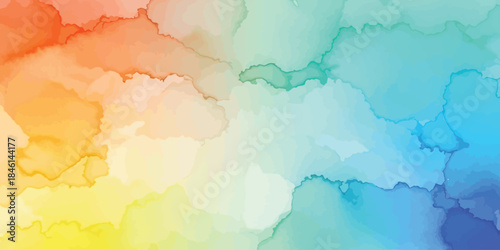 Abstract Watercolor Gradient Background Colorful Fluid Ink Texture Banner with Warm Orange Yellow and Cool Blue Green Teal Tones