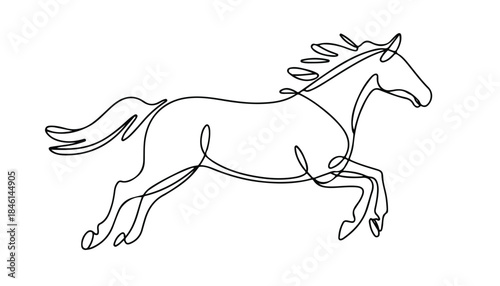 One continuous line illustration of an horse, isolated on white background.