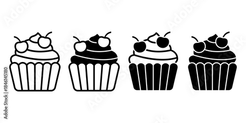 Cupcake Black Icon Bundle for Dessert and Bakery Themes