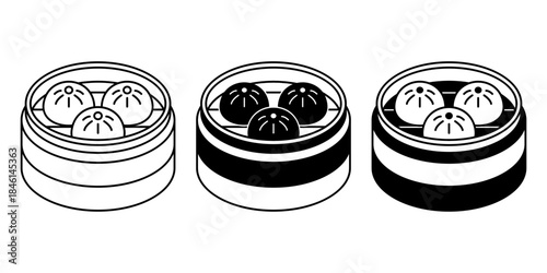 Dim Sum Basket Black Icon Bundle for Asian Food and Restaurant Themes