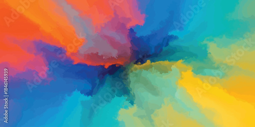 Dynamic Abstract Swirl Background in Vibrant Colors Radial Fluid Art Texture with Orange Blue and Yellow Gradient