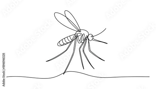 One continuous line illustration of an Mosquito , isolated on white background.