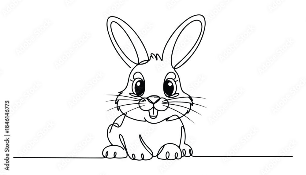 Fototapeta premium One continuous line illustration of an bunny , isolated on white background.