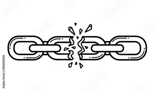 A broken chain link on a white background