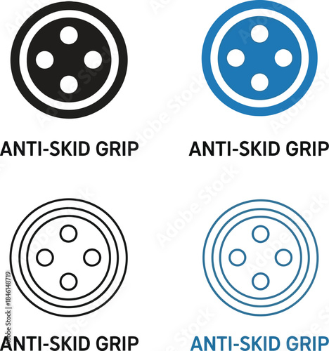 Anti skid grip icon set: safety non slip traction symbols for floor & footwear design