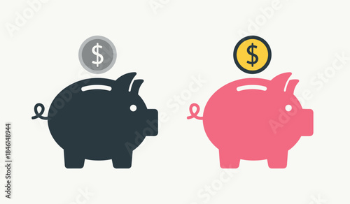 Piggy banks with coins for saving and finance concept