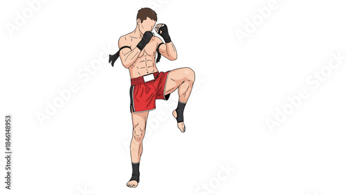 Male fitness enthusiast practicing martial arts kicks in gym environment