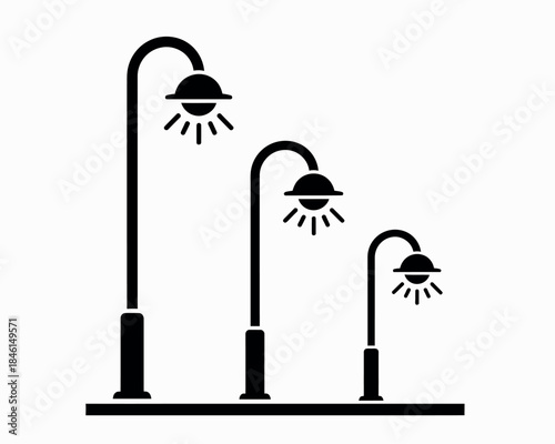 Black silhouette of three street lamps on a base