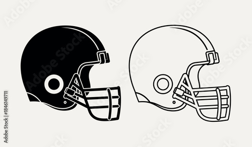 American football helmets facing each other in profile view
