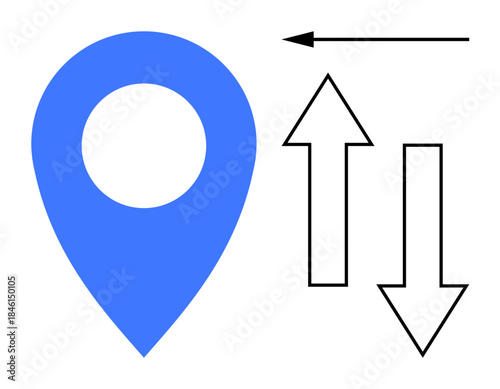 Navigation concept. Navigation tools ed by a location pin and directional arrows. Navigation for travel, GPS systems, logistics, and map interfaces. Ideal for apps or wayfinding designs
