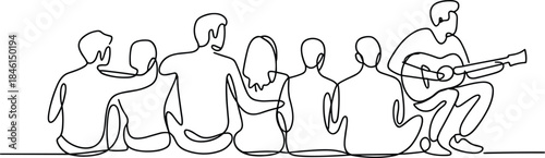 Group of people sitting and playing musical instruments