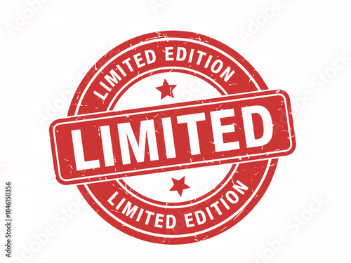Limited edition red stamp with white text and stars
