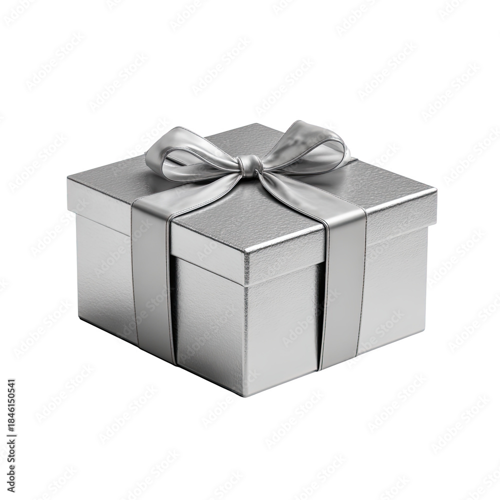 Fototapeta premium Elegant silver gift box with a shiny bow.