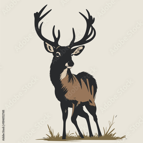 Vector illustration of a deer, drawn in a bold American comic style with bold, expressive lines