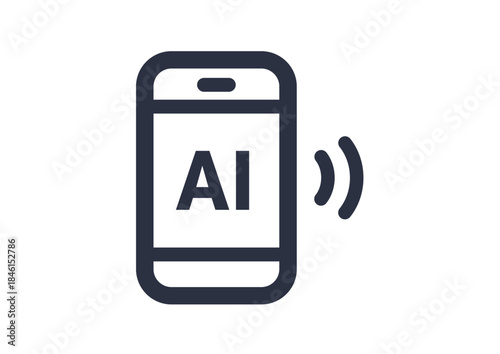 スマートフォン、デバイスとAI。自動送信、自動受信を表すアイコン。Smartphone, device and AI. Icons representing automatic sending and receiving.