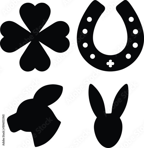lucky symbol set line art vector illustration on transparent background