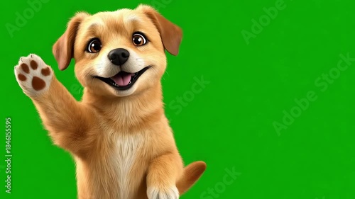 Cute Golden Puppy Dancing and Smiling on Green Screen Background