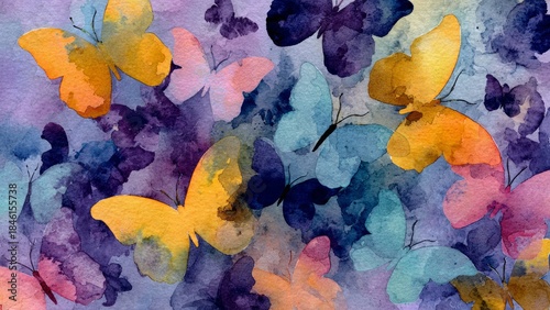 
Watercolor of colorful butterflies