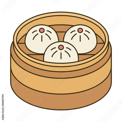Dim Sum Basket Flat Colored Icon for Asian Snack Food