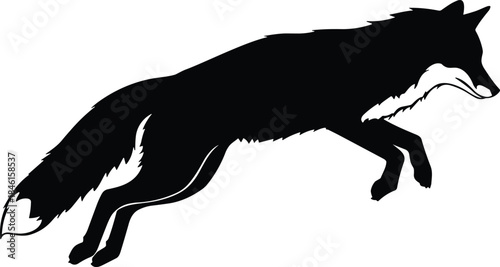 Silhouette of a jumping fox, wild animal vector illustration, black forest wildlife art, leaping fox graphic design for logo and decor