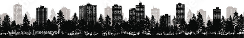 City silhouette vector set. Panorama city background. Skyline urban border.