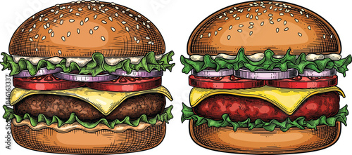 Cheeseburger Food Icon Set Vector Illustration Isolated Fast Food Menu Design Graphic Collection