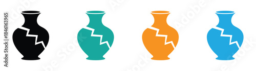 Cracked antique vase icon. Silhouette icon broken vase. representing fragile object damage the concept of imperfection and the need for careful restoration handling.