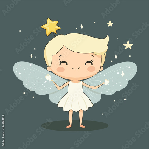 Groovy tooth fairy character. Flat vector illustration. , vector style simple color