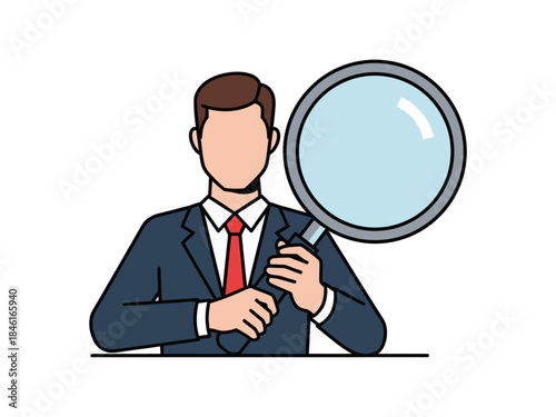 Man with a Magnifying Glass Searching for Information and Opportunities