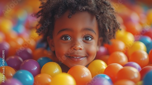 Child smiling in ball pit
