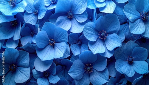 A Captivating Close-Up of Vibrant Blue Hydrangea Flowers in Full Bloom.