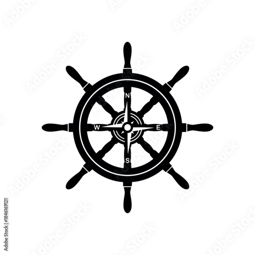 ship wheel black and white design 