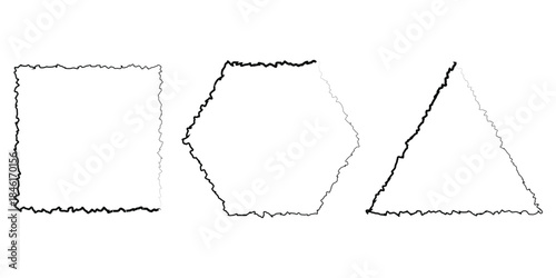 Collection of geometric shapes square hexagon and triangle with a sketchy hand-drawn outline style EPS vector