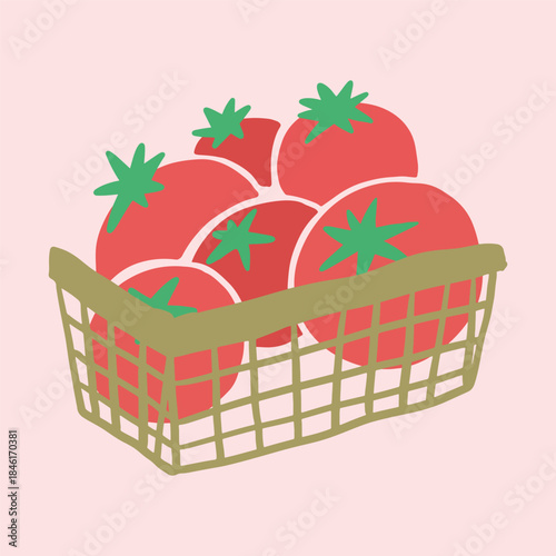 cute basket tomato hand drawing illustration. flat design style. colorful and editable vector