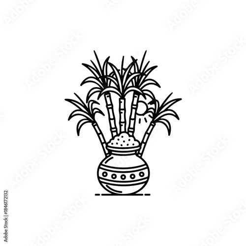 Sugarcane and pot symbolizing prosperity for the south indian harvest festival pongal isolated on transparent background