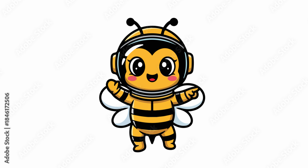 Obraz premium Cute Cartoon Bee Character in Space Suit with Happy Expression and Cheerful Posture