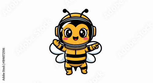 Cute Cartoon Bee Character in Space Suit with Happy Expression and Cheerful Posture
