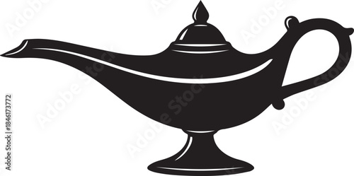 Classic silhouette of an ancient magic lamp with a spout and handle