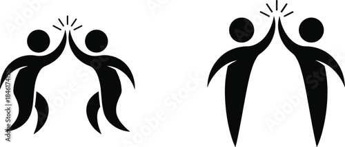 Teamwork success concept illustration, two people giving high five celebrating achievement, partnership, collaboration, unity and cooperation symbol, vector design for business and motivation