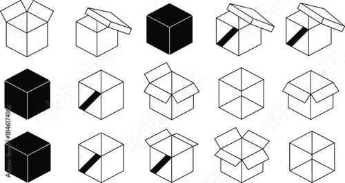 Isometric cube variations, visual puzzle grid, spatial reasoning test, geometric box design, abstract cube art, intelligence pattern illustration
