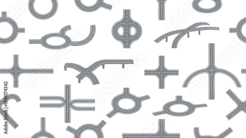 Urban road intersection designs, roundabout, cloverleaf interchange, highway junction, traffic flow, civil engineering, transportation planning, infrastructure, city layout, mobility