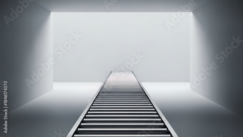 Empty square room with Front view conveyor belt for logistics, Roller conveyor, logistic line