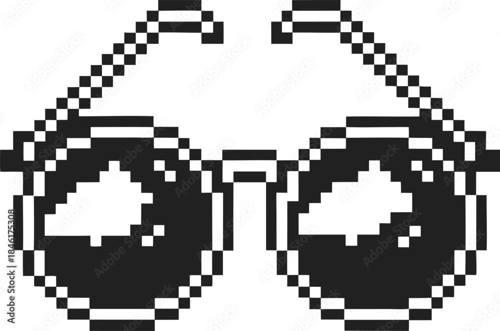 Fototapeta premium Retro pixel sunglasses icon, black and white 8 bit eyewear illustration, minimal vintage gaming accessory design