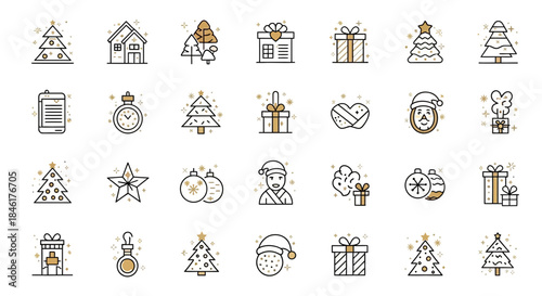 Collection of Festive Christmas Icons and Symbols for Holiday Design and Celebration