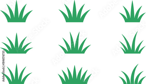 Green grass icon set, vector lawn and plant silhouettes, minimal flat design for nature, garden, landscape graphics, elements, symbols, collection