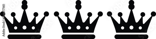 Triple crown silhouette vector illustration, royal king crown icons in black, luxury monarchy symbol design for logo, royalty, heraldry, premium branding projects